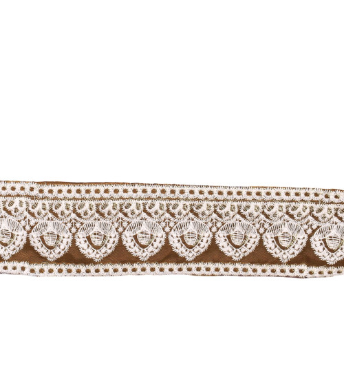 Bobina da 8,8 m di treccia ricamata stile impero da 53 mm marrone cioccolato