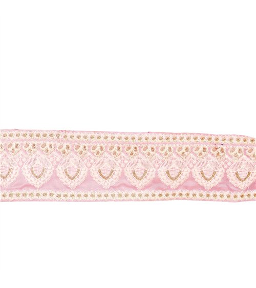 Bobine 8,8m galon brodé empire 53mm rose clair