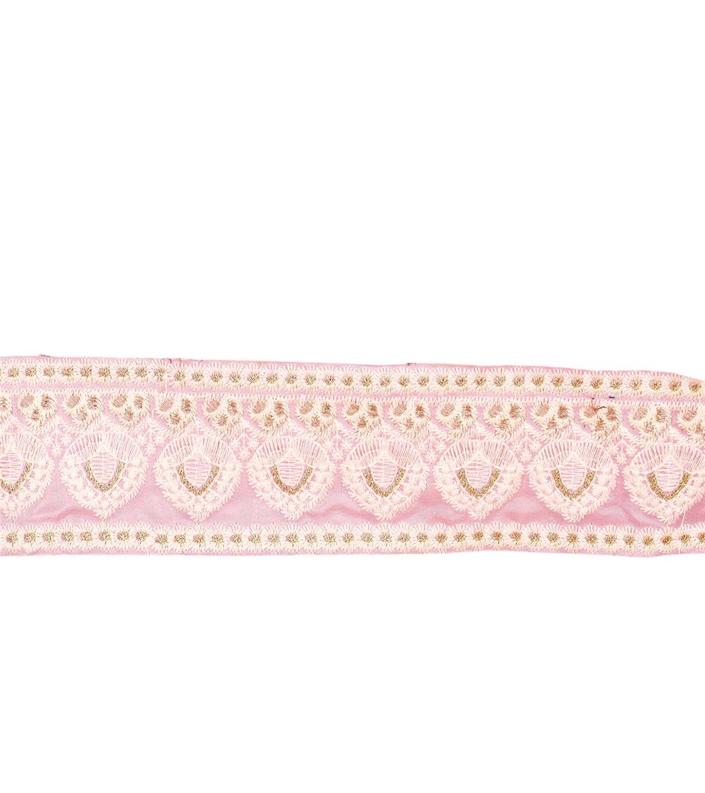 Bobine 8,8m galon brodé empire 53mm rose clair