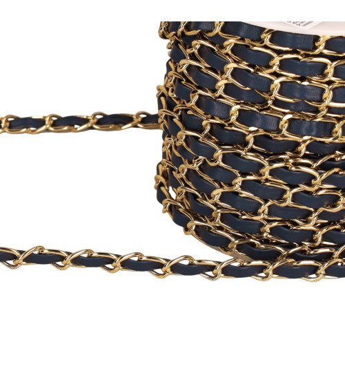 20m spool of aluminum chain with 8mm navy blue lace