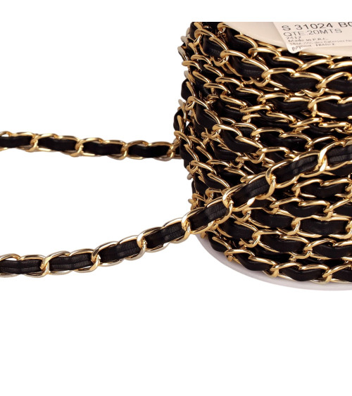 20m spool of aluminum chain with 8mm black/gold lace