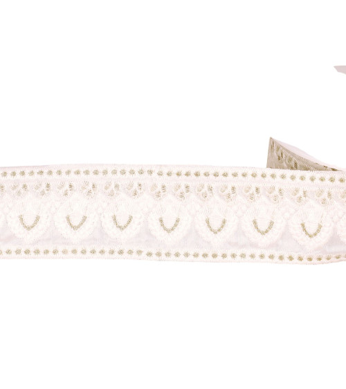 Trenza bordada imperio 53mm blanca por metro