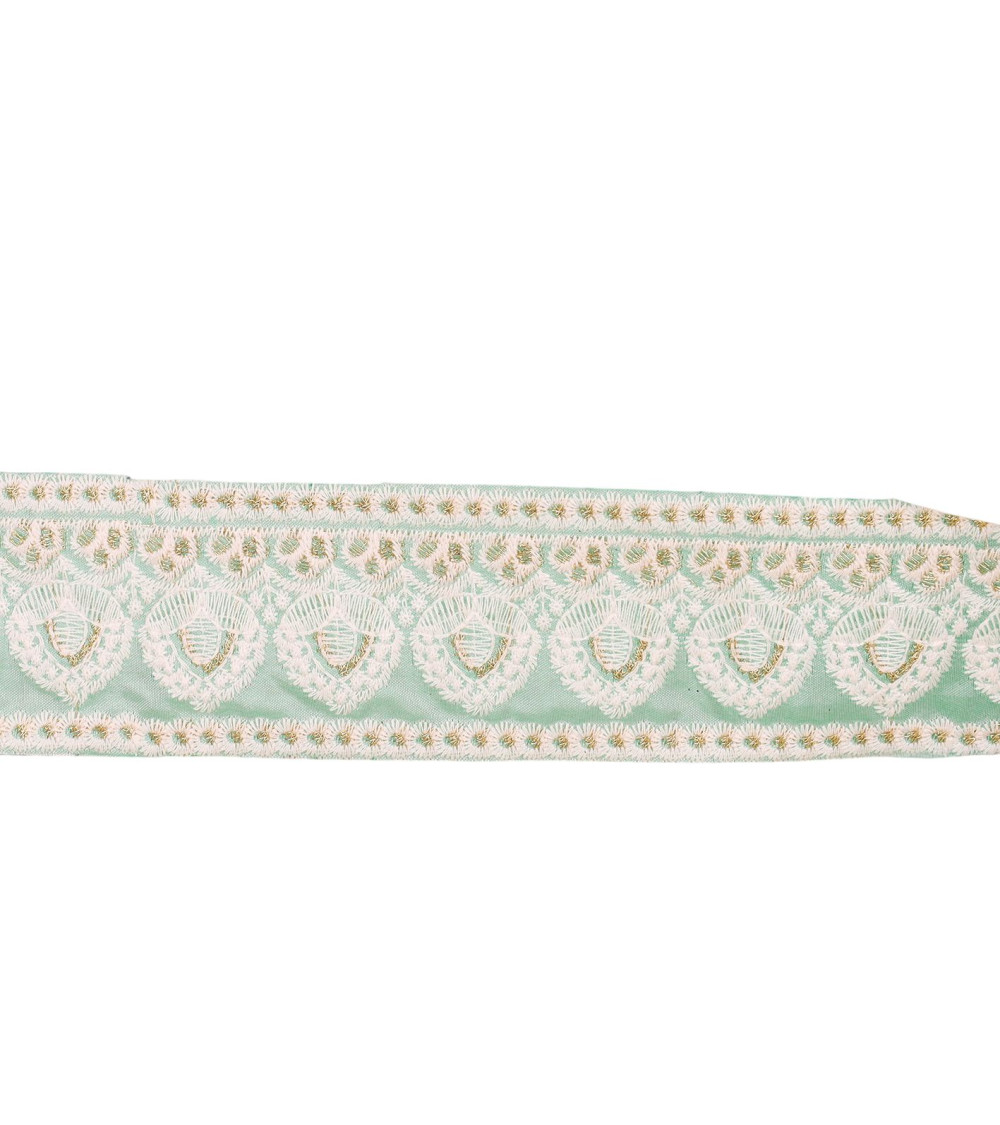 Trenza bordada imperio 53mm azul agua por metro