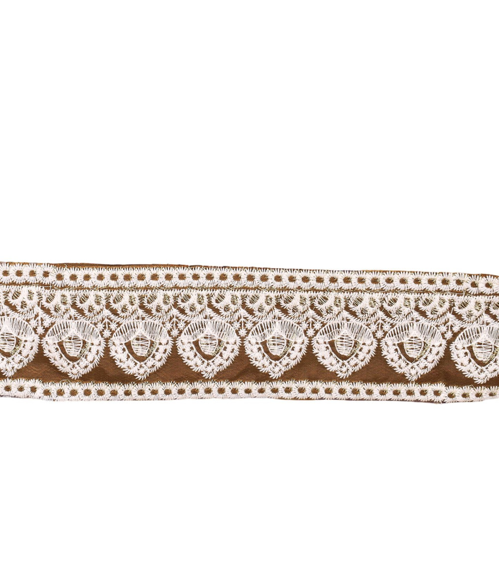 Trenza bordada imperio 53mm marrón chocolate por metro