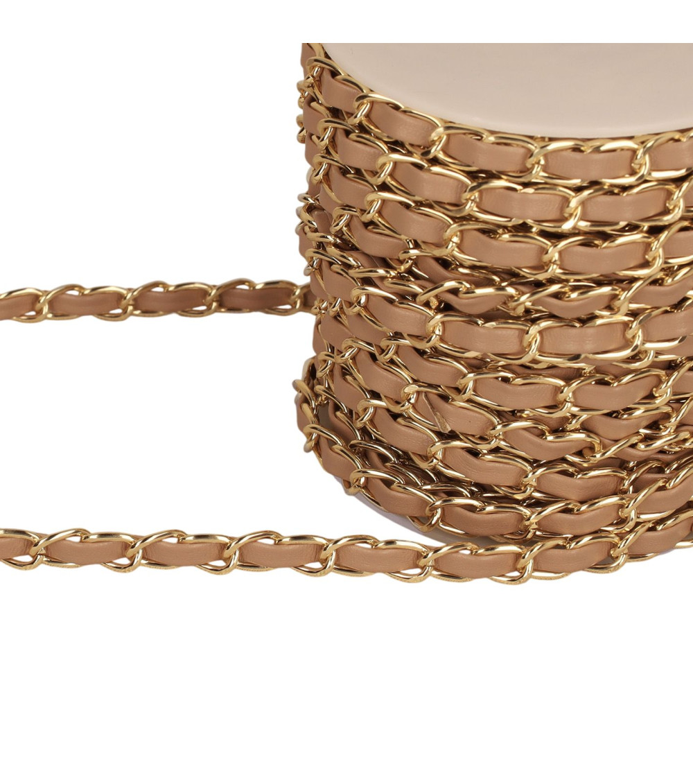 Aluminum chain with 8mm beige lace per meter