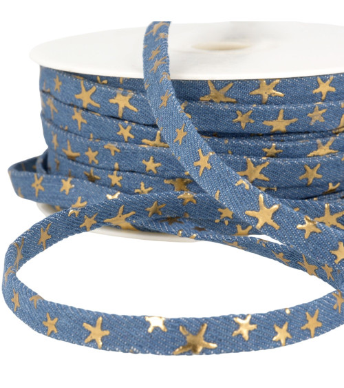 25m reel jeans effect lace 10mm blue stars