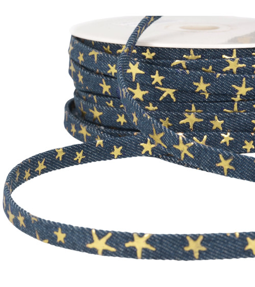 Bobina 25m encaje efecto jeans 10mm estrellas azul marino