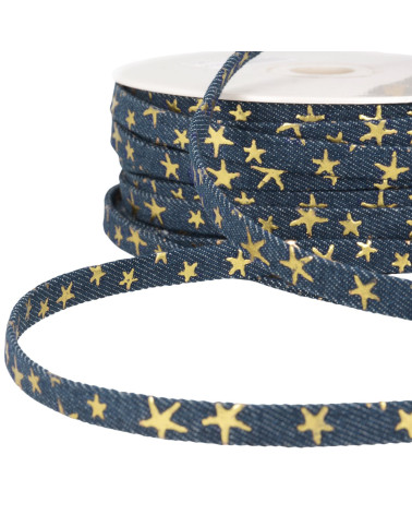 25 m Rolle Jeans-Effekt, Spitze, 10 mm, marineblaue Sterne