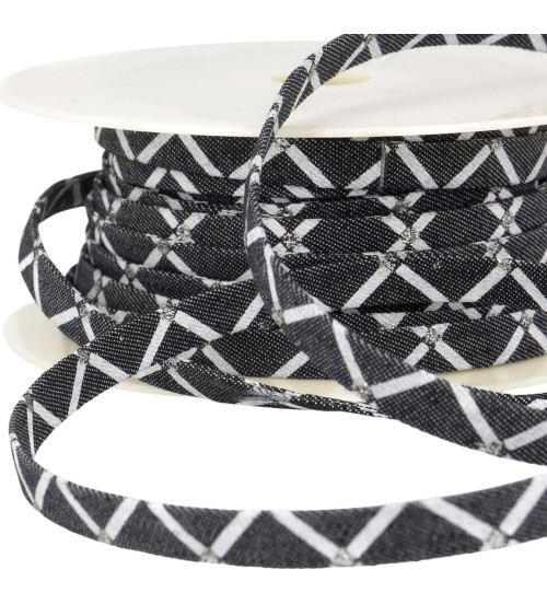 Bobina 25m encaje efecto jeans 10mm negro geométrico