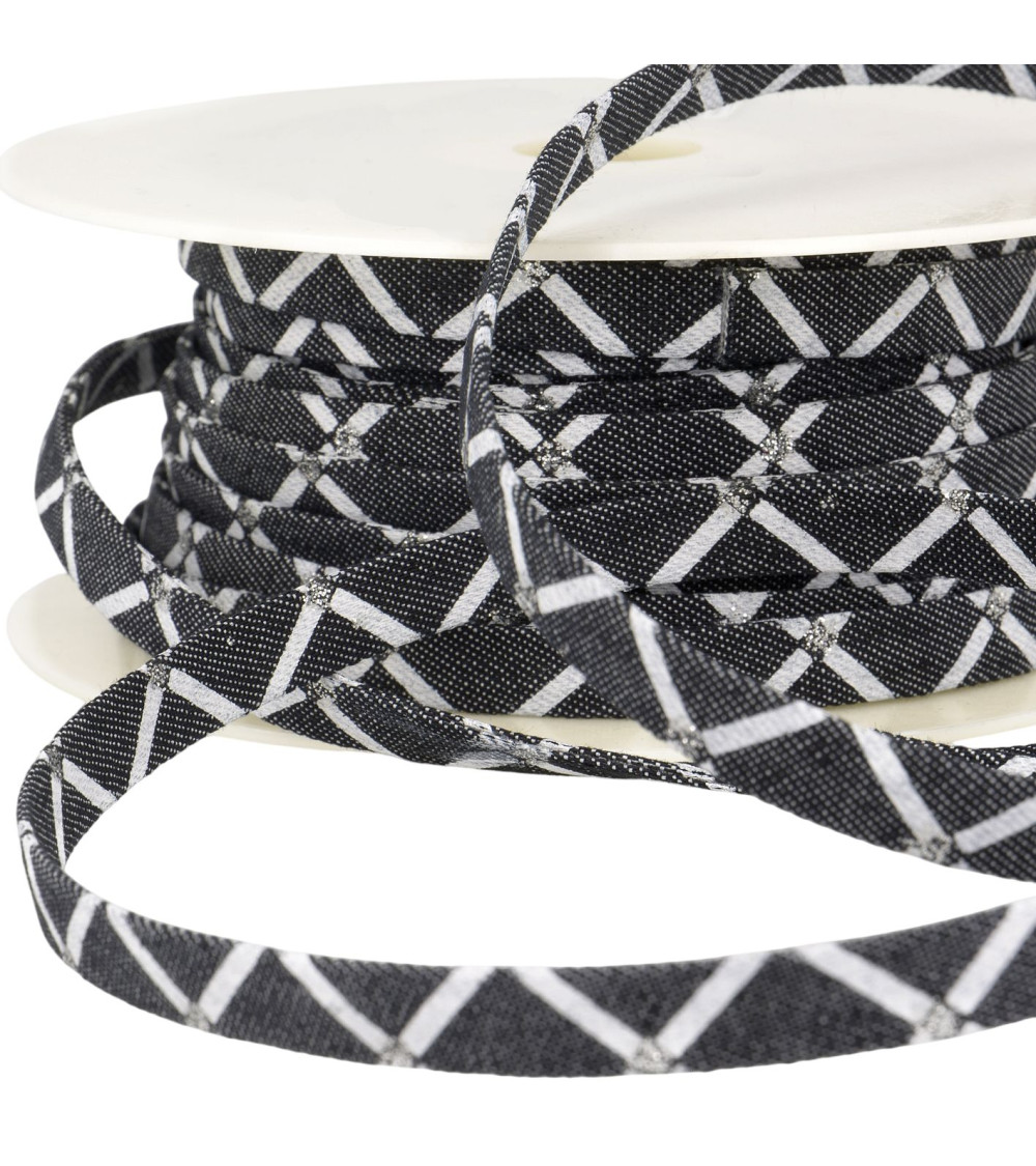 25 m Rolle Jeans-Effekt-Spitze 10 mm schwarz geometrisch