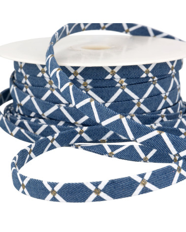 25m reel jeans effect lace 10mm navy geometric