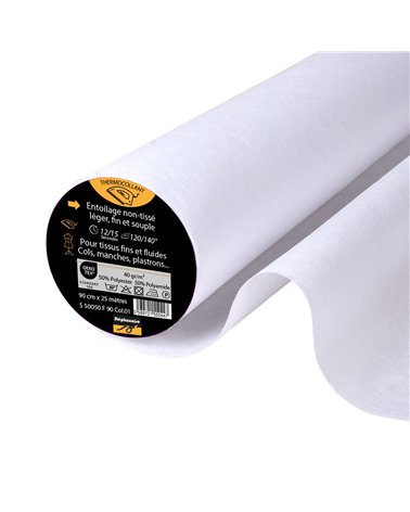 Entoilage / Toile thermocollante non tissée fine 40 g/m2 90cm au mètre