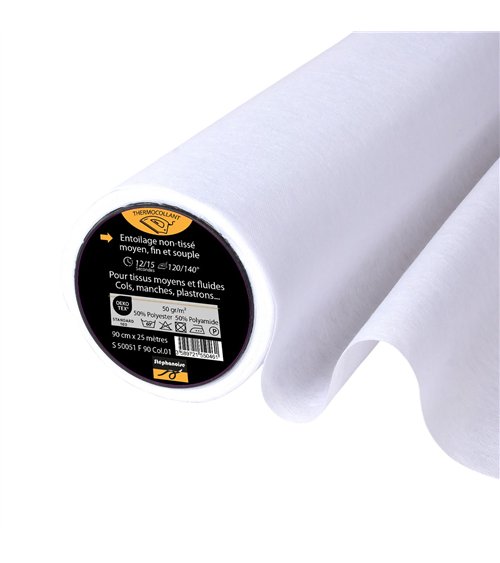 Entoilage / Toile thermocollante non tissée medium 50g/m2 90cm au mètre
