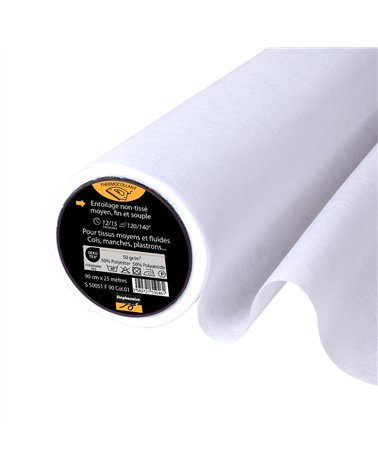 Entoilage / Toile thermocollante non tissée medium 50g/m2 90cm au mètre