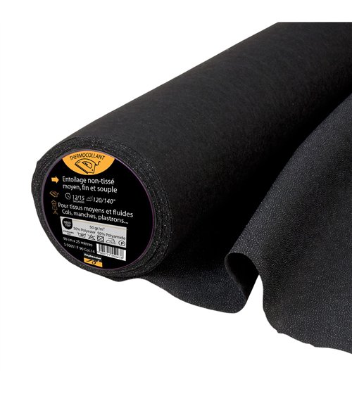 Entoilage / Toile thermocollante non tissée medium 50g/m2 90cm au mètre