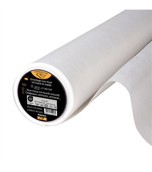 Entoilage / Toile thermocollante non tissée epaisse 65g/m2 90cm au mètre