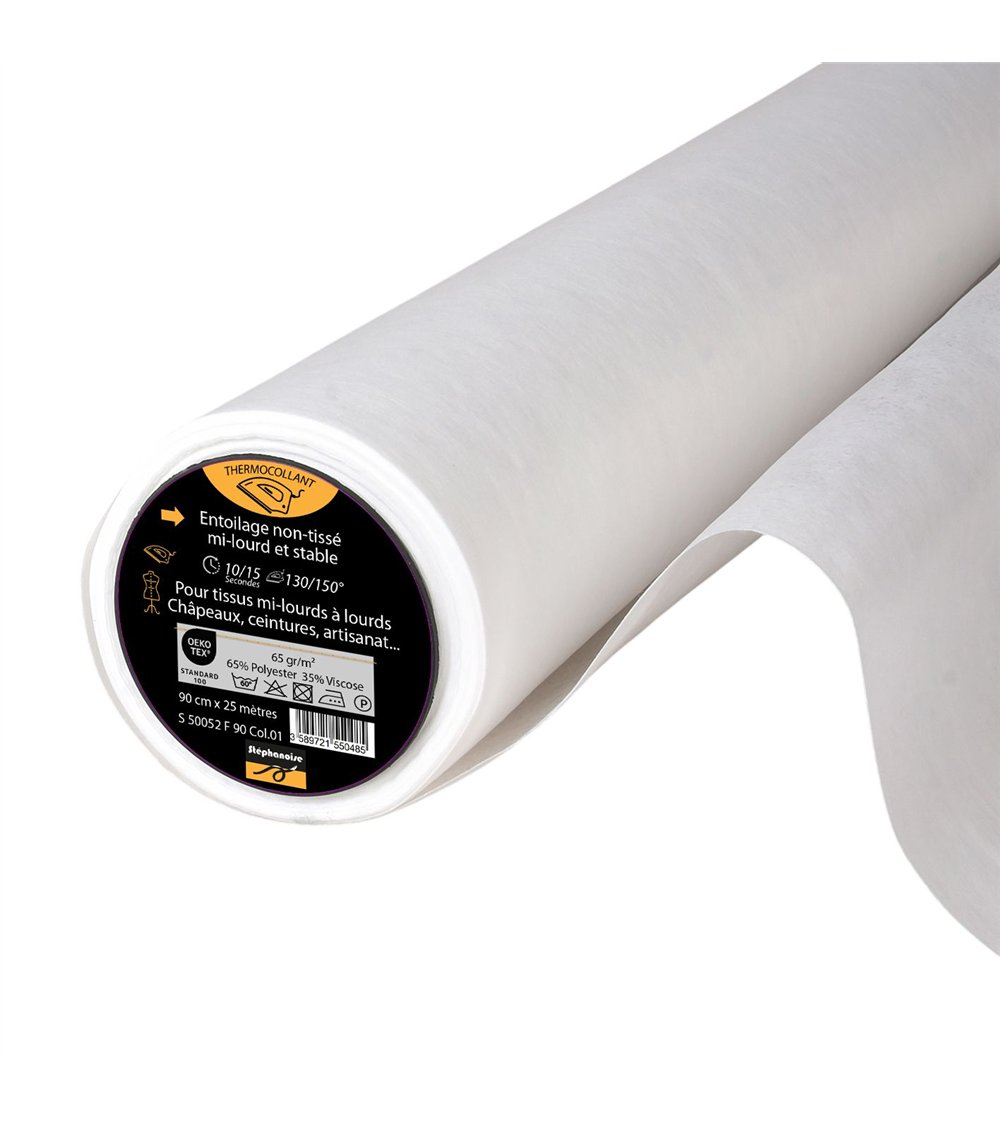 Entoilage / Toile thermocollante non tissée epaisse 65g/m2 90cm au mètre