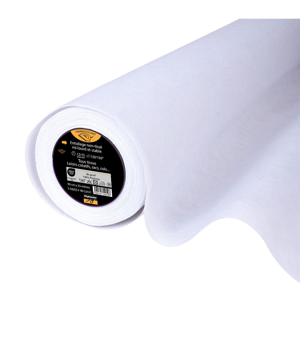 Entoilage / Toile thermocollante non tissée medium 86g/m2 90cm au mètre