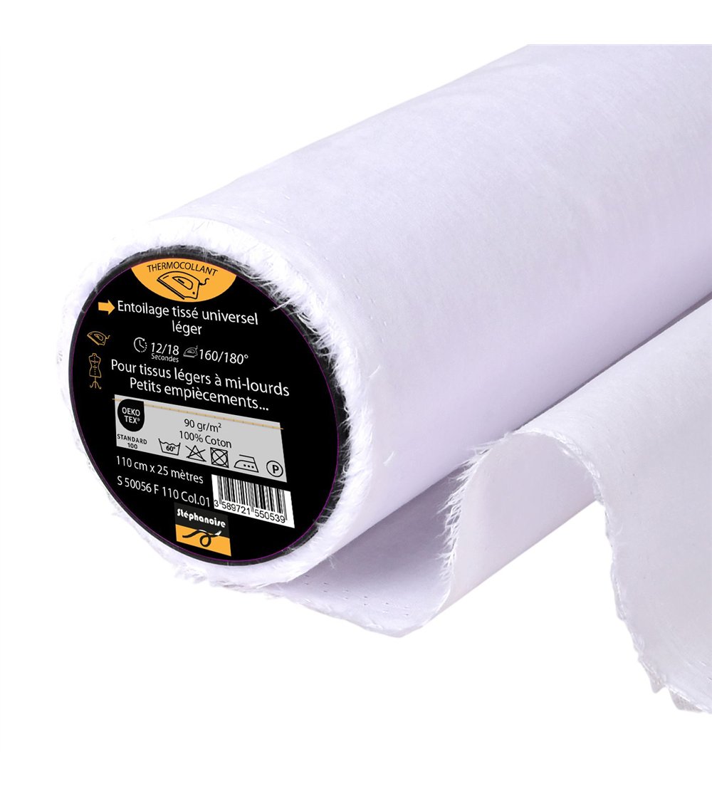 Entoilage / Toile tissée thermocollante coton 90 g/m2 110cm au mètre