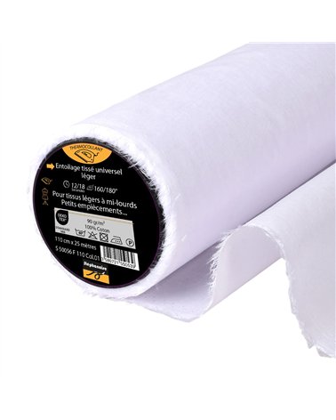 Entoilage / Toile tissée thermocollante coton 90 g/m2 110cm au mètre
