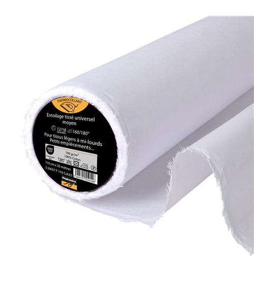 Entoilage / Toile tissée thermocollante coton 100 g/m2 110cm au mètre