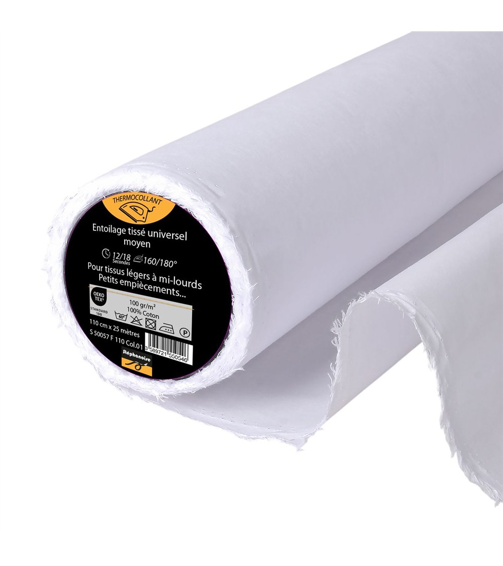 Entoilage / Toile tissée thermocollante coton 100 g/m2 110cm au mètre