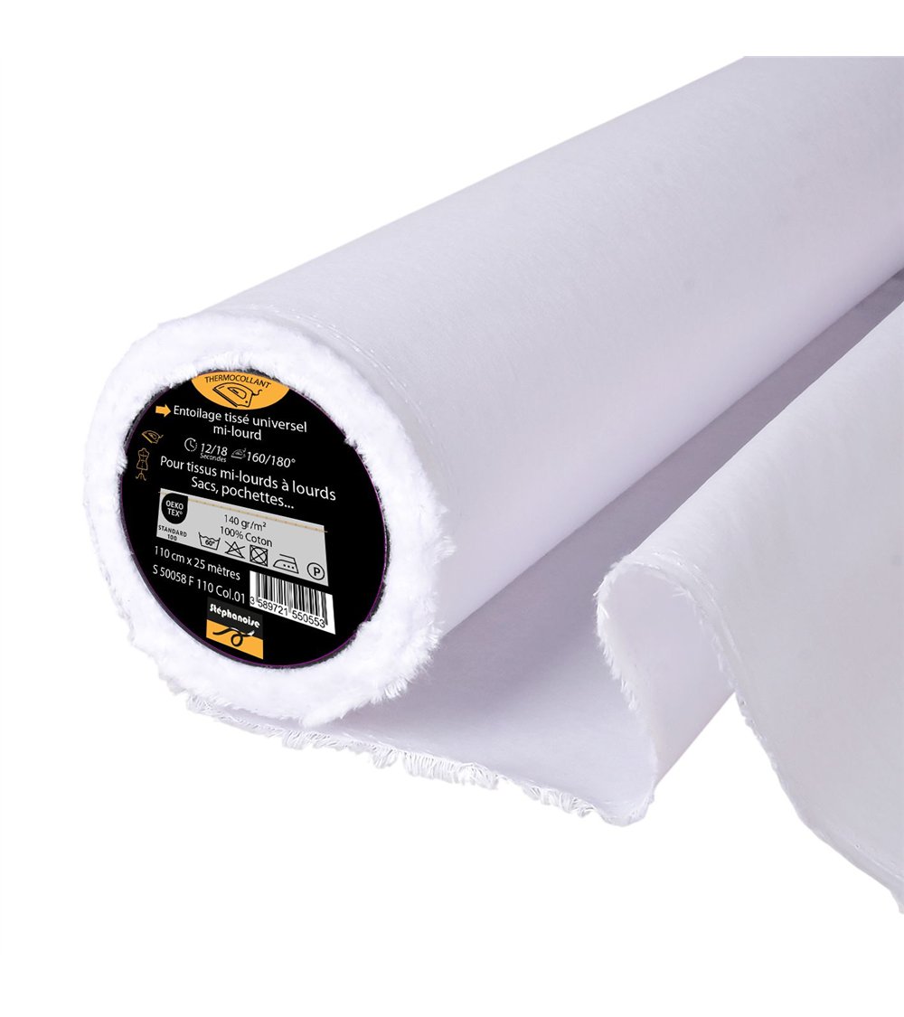 Entoilage / Toile tissée thermocollante coton 140 g/m2 110cm au mètre