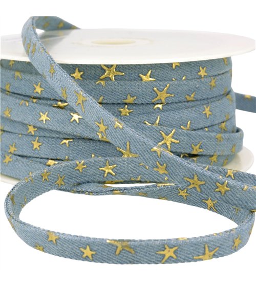 Lacet effet jeans 10mm bleu étoiles au mètre