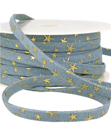 Lacet effet jeans 10mm bleu étoiles au mètre