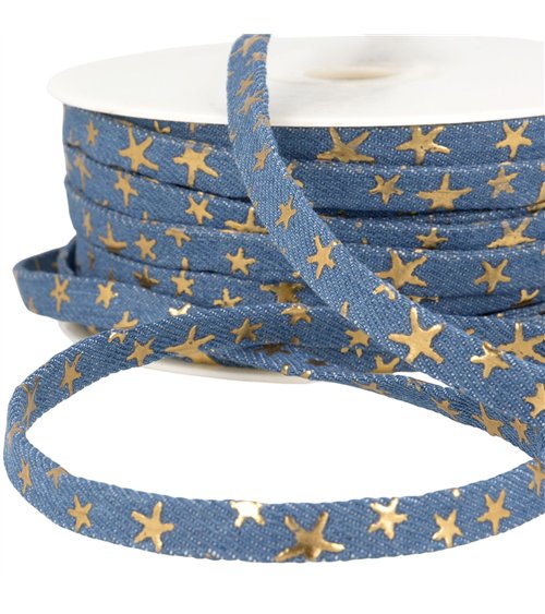 Lacet effet jeans 10mm bleu étoiles au mètre