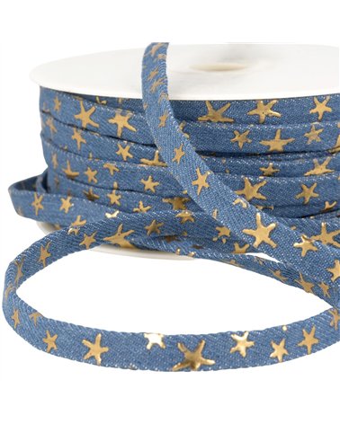 Lacet effet jeans 10mm bleu étoiles au mètre