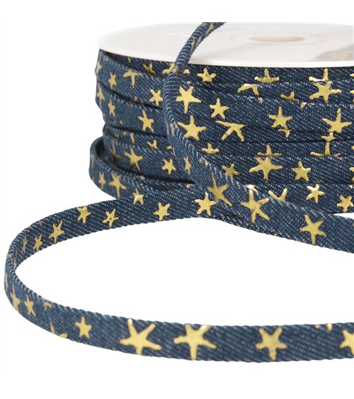 Lacet effet jeans 10mm marine étoiles au mètre