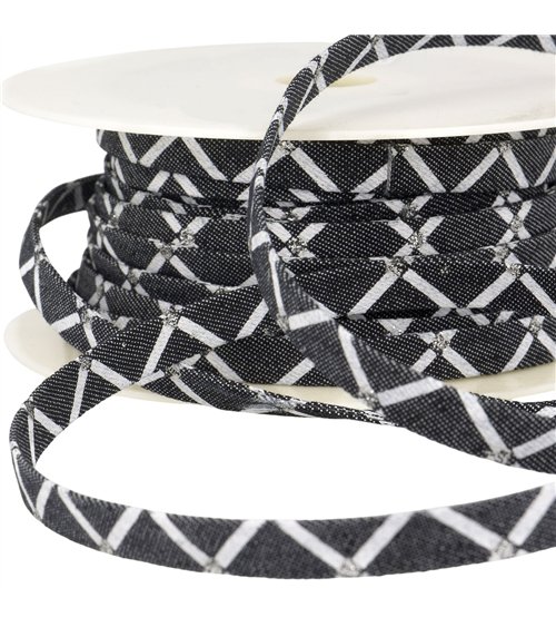 Lacet effet jeans 10mm noir géométrique au mètre