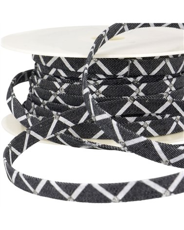 Lacet effet jeans 10mm noir géométrique au mètre