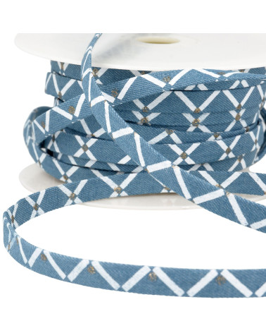 Pizzo effetto jeans 10 mm blu/geometrico al metro