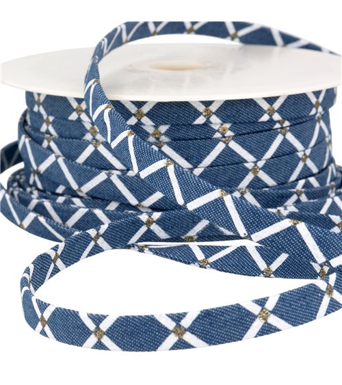Lacet effet jeans 10mm marine géométrique au mètre