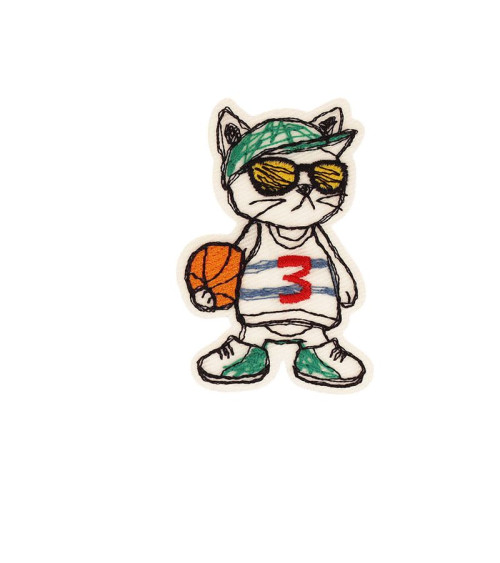 Iron-on patch teen cat 3.9cm x 5.7cm basketball player