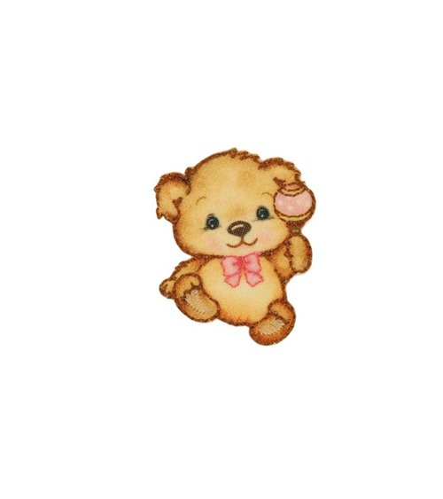 Ecusson thermocollant petit ours 3,9cm x 4,5cm hochet rose