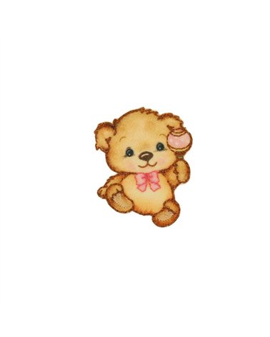 Ecusson thermocollant petit ours 3,9cm x 4,5cm hochet rose