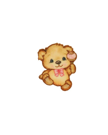 Little bear iron-on patch 3.9cm x 4.5cm pink rattle