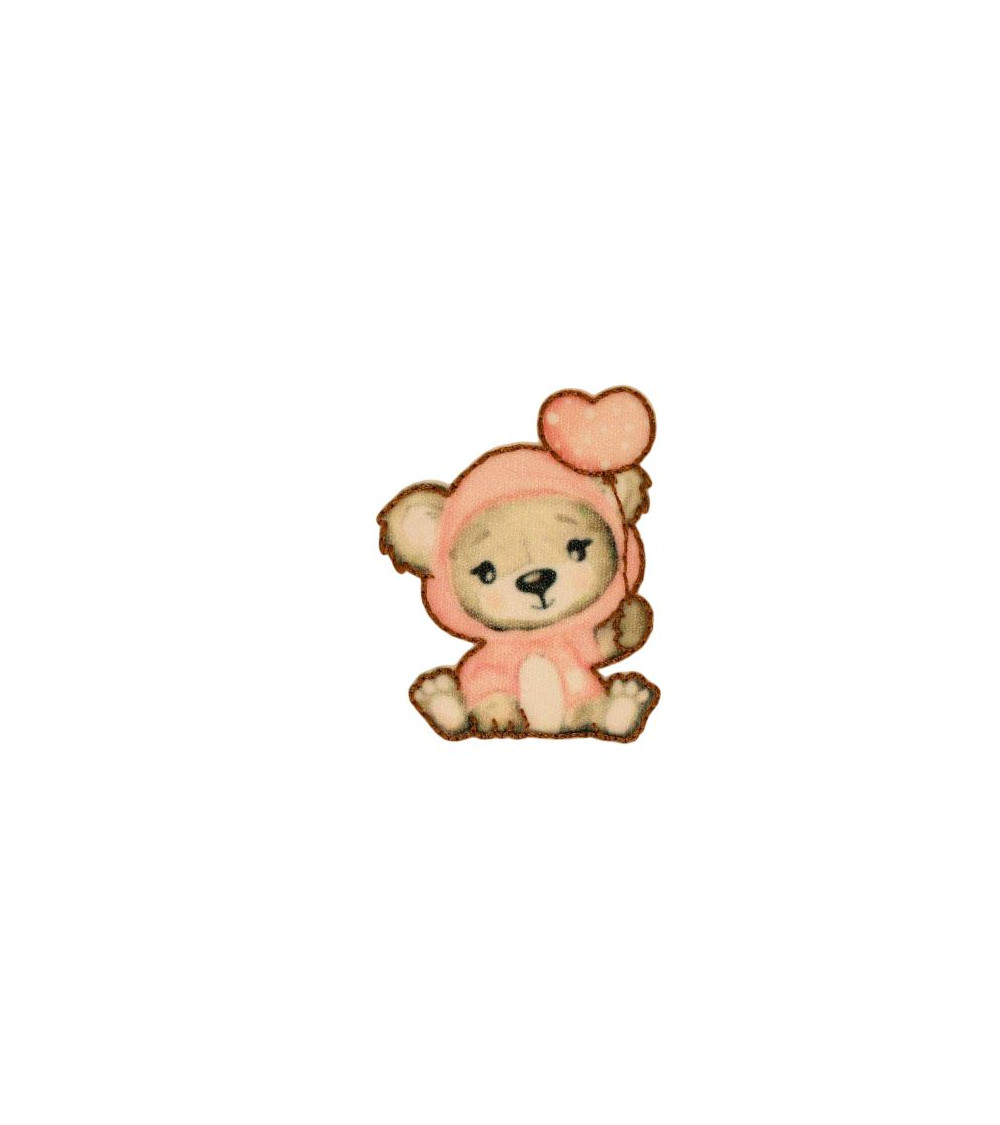 Teddy bear iron-on patch with balloon 3.5cm x 3.5cm pink