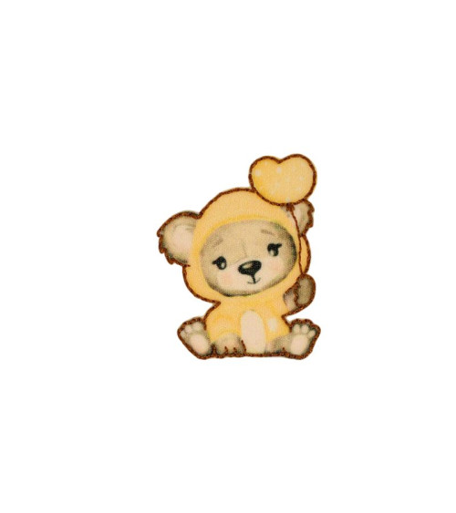 Teddy bear iron-on patch with balloon 3.5cm x 3.5cm pale yellow