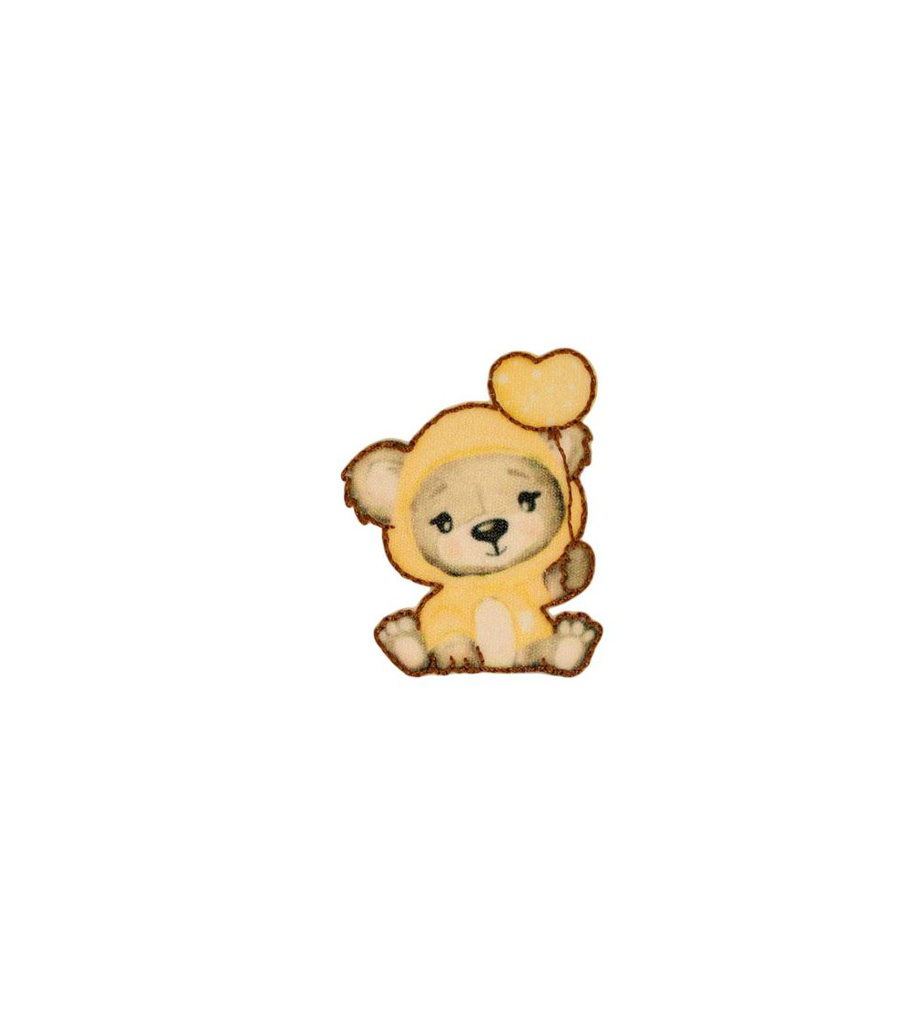 Parche termoadhesivo osito de peluche con globo 3,5 cm x 3,5 cm amarillo pálido