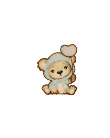Teddy bear iron-on patch with balloon 3.5cm x 3.5cm blue
