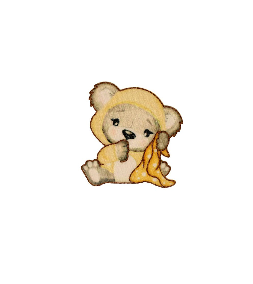 Cute bear iron-on patch 6.3cm x 6.4cm pale yellow