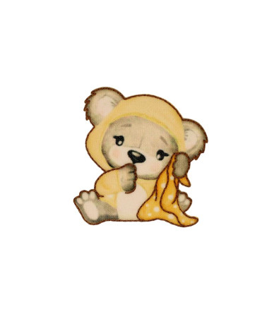 Cute bear iron-on patch 6.3cm x 6.4cm pale yellow