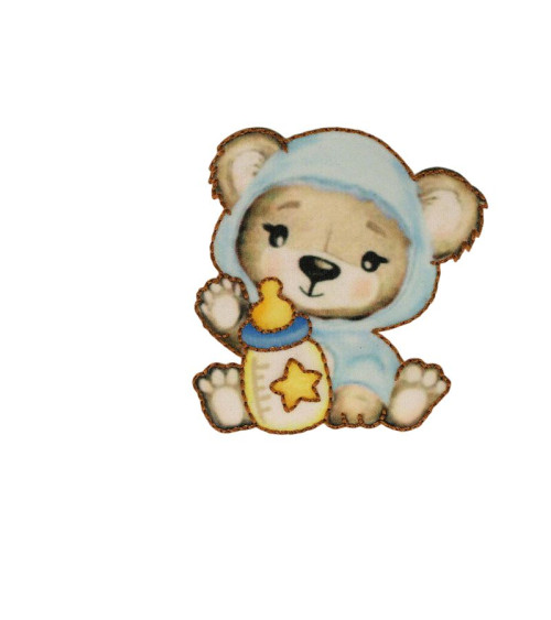 Cute bear iron-on patch 6.3cm x 6.5cm blue