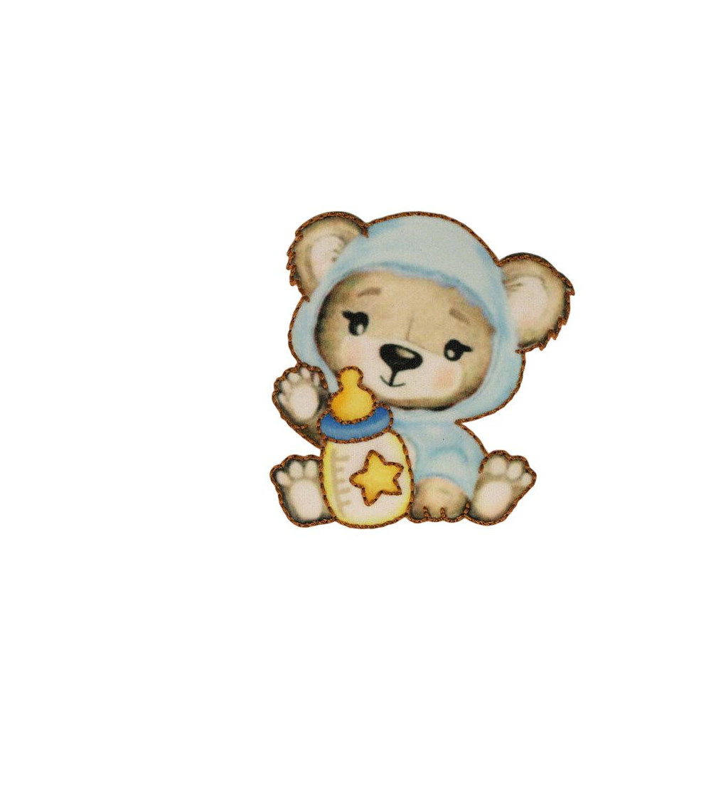 Cute bear iron-on patch 6.3cm x 6.5cm blue