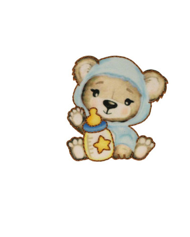 Cute bear iron-on patch 6.3cm x 6.5cm blue