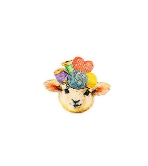 Ecusson thermocollant tête d'animaux rigolos 5,8cm x 5cm mouton pelote